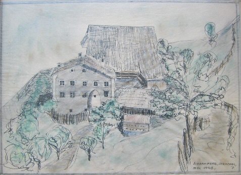 Siebenfahrerhof 1948, gemalt von Marianne Jrn, jetzt Spraiter